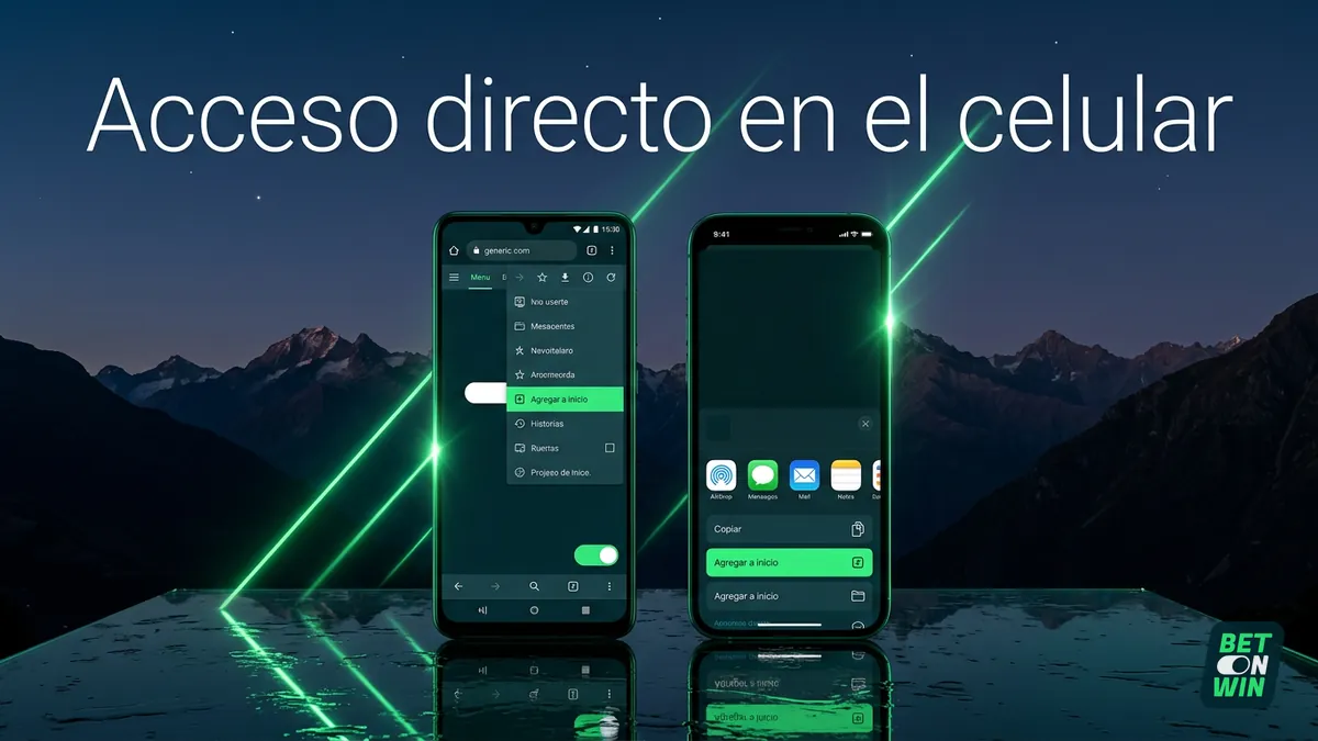 Dos celulares mostrando cómo agregar Betonwin a la pantalla de inicio en Android e iPhone