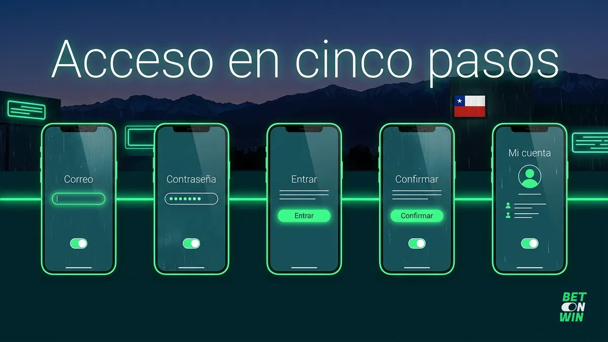 Secuencia de cinco pantallas del inicio de sesión en Betonwin Chile
