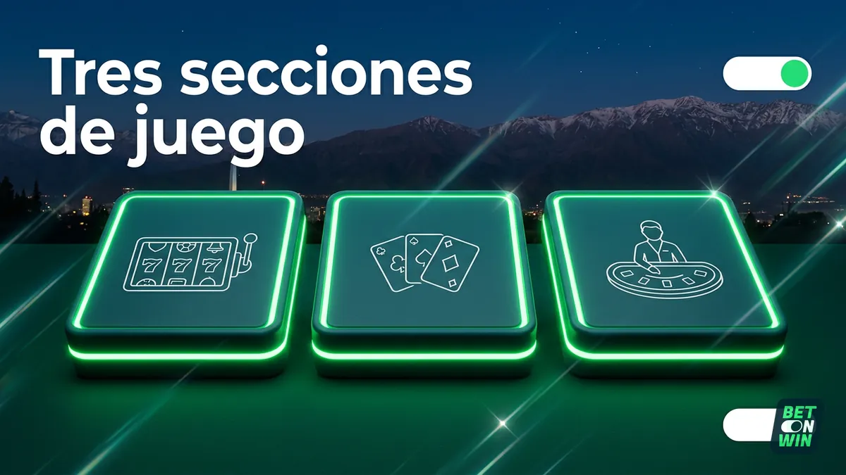Tres secciones de juego en Betonwin: tragamonedas, juegos rápidos y casino en vivo